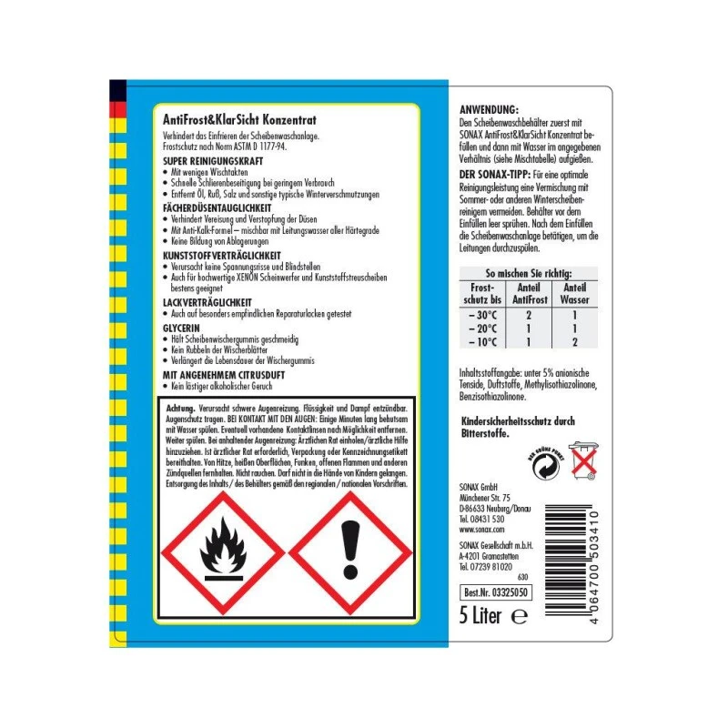 SONAX »AntiFrost« Scheibenfrostschutz Bis -30°C · 5 Liter 4 SONAX »AntiFrost« Scheibenfrostschutz Bis -30°C · 5 Liter – Bild 2
